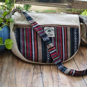 Handmade Natural Hemp Crossbody Bag – Boho Travel Sling Bag – Eco-Friendly Festival Bag for Women & Men – Vegan Tribal Shoulder Bag