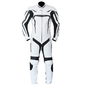 Perrini 1 PC White & Black Genuine Cowhide Leather Motorcycle Riders Racing Suit