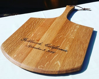 Wine Barrel Head Breadboard, Bakers Paddle, Serving Tray, Custom Wedding Shower Gift Cheese and Charcuterie Board