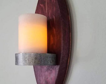 Red Wine Barrel Head Wall Sconce with Flameless Wax Pillar Candle