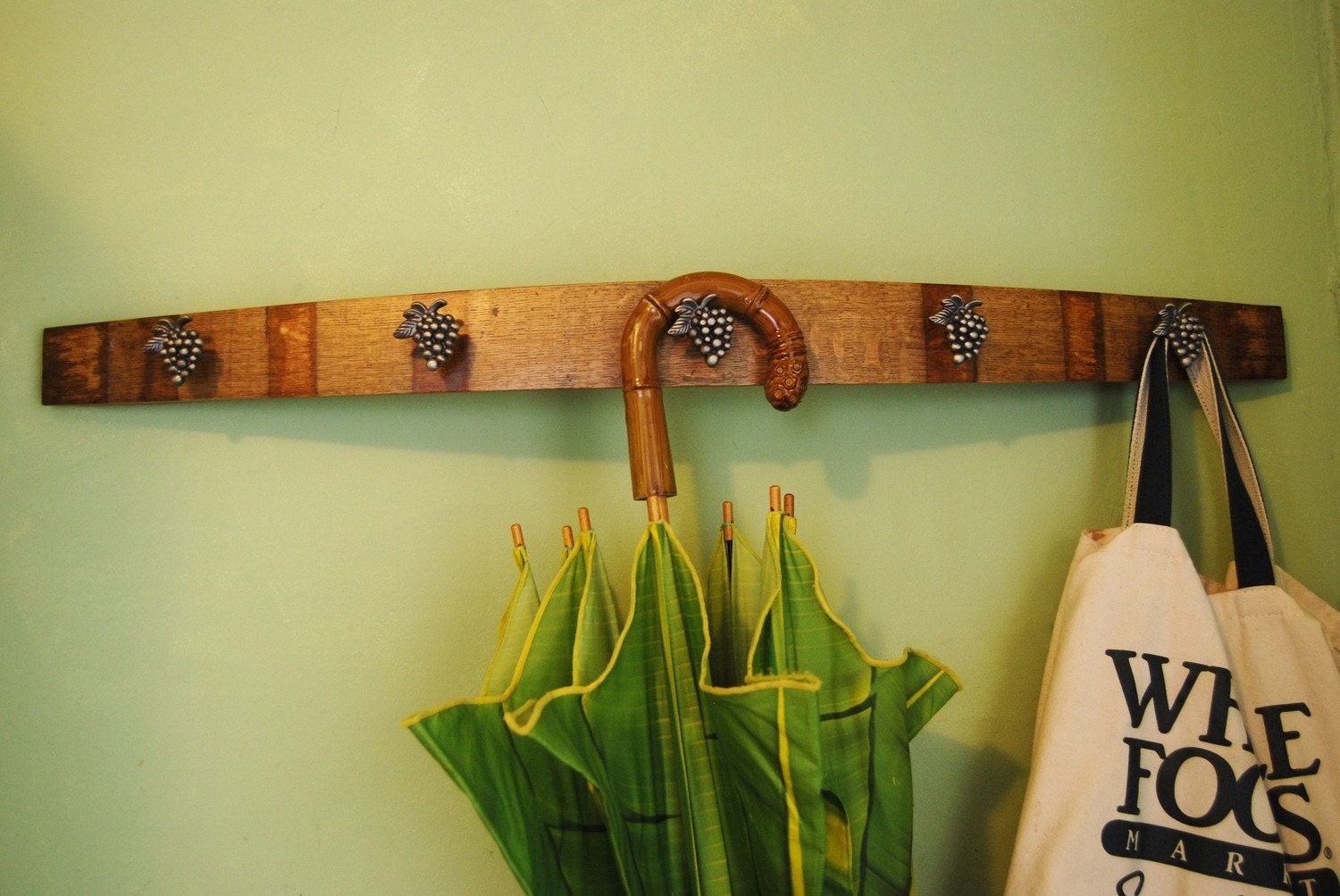 Oak Wine Barrel Stave Coat Rack with Grape Cluster Knobs Etsy