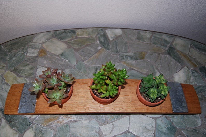 Wine Stave Tabletop Garden Planter with Terra Cotta Pots image 4