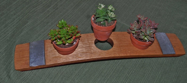 Wine Stave Tabletop Garden Planter with Terra Cotta Pots image 3