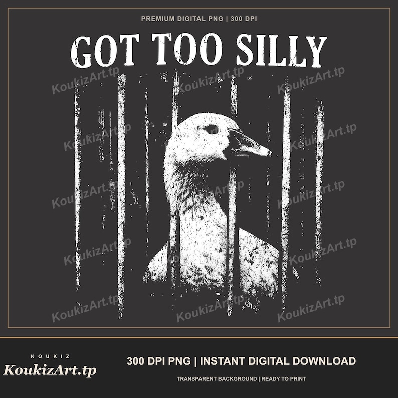 Got Too Silly Goose PNG, grappig dierenmeme-shirt, schattig gans-shirt, grappig dieren-shirt, grappig retro dieren-T-shirt afbeelding 1