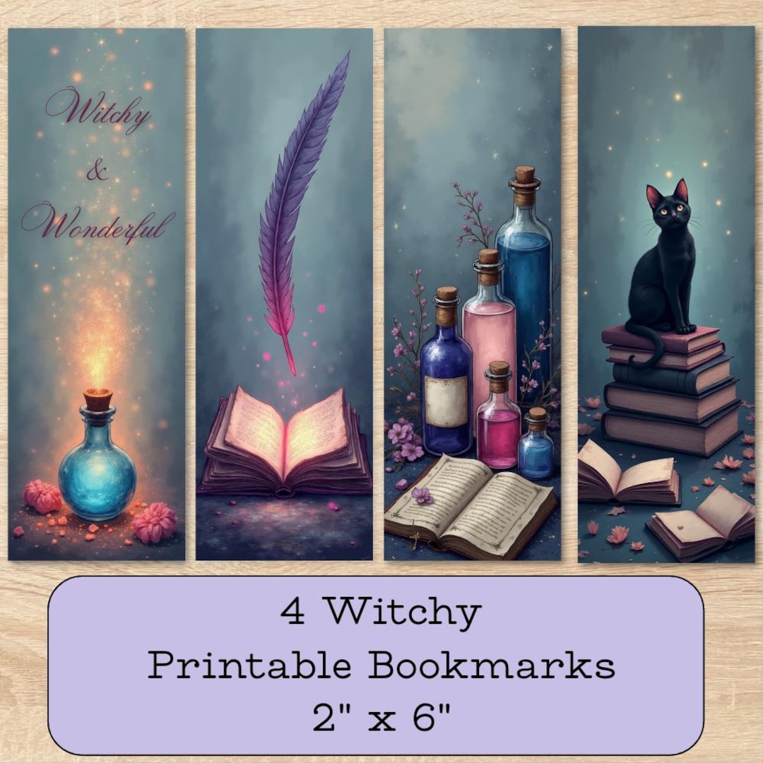 4 Witchy Printable Bookmarks Set | Mystical, Fantasy, Fairy Tale ...