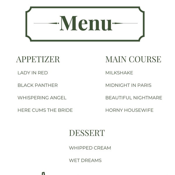 Bride Menu Etsy