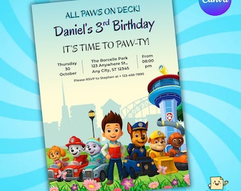 Paw-ty Birthday Invitation Template: Puppy Patrol, Editable (Digital Download)
