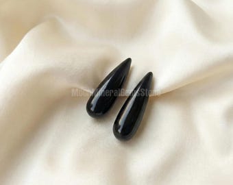 Natural Black Onyx Long Drops Jewelry Making Calibrated Loose Cabochons (6x20mm & 7x20mm) Size