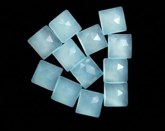Natürlicher Aqua Chalcedon facettierter Rosenschliff-Quadrat flache Rückseite lose Edelstein AAA + Qualität, Größe (6 mm bis 25 mm)