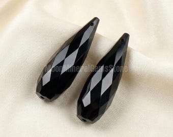 Faceted Black Onyx Long Drops Jewelry Making Calibrated Loose Cabochons (6x20mm & 7x20mm) Size