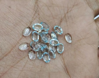 AAA+ Natural Sky Blue Topaz Oval Cabochon Loose Gemstone (3x5mm to 10x14mm)