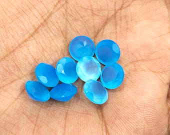 5 Pcs Lot Blue Chalcedony 5mm Gemstone Round Faceted Cut