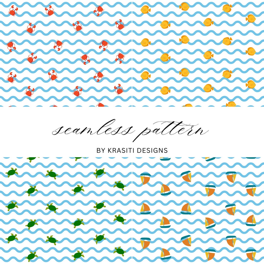 Ocean Seamless Patterns Bundle | Sea Animals Digital Paper | Kids ...