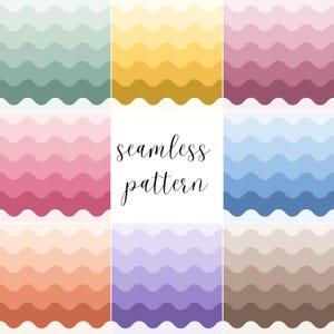 Pastel Wave Seamless Pattern Bundle, 8 Color Wavy Stripe Digital Papers, 12x12 PNG