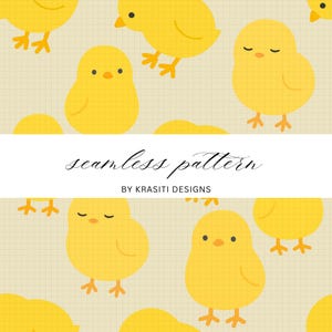 ひよこのシームレスパターン - 春の農場の動物 PNG (デジタルダウンロード 12 x 12 インチ)