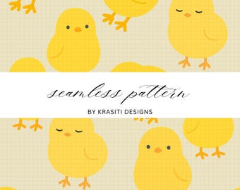 Chick Seamless Pattern – Springtime Farm Animal PNG (Digital Download 12x12 Inch )