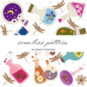 Magic Potion Bottles Seamless Pattern: Whimsical Fantasy Clipart (12x12&quot; PNG Digital Paper)