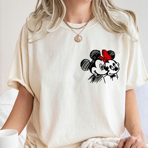 Mickey And Minnie T Shirt Cute Couple Mouse Red Bow Retro Tee Funny Cartoon Top Vintage Disney Shirt Matching Love Outfit Gift