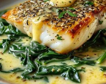 Lemon-Garlic Sea Bass Recipe with Creamed Spinach (Digital Download)