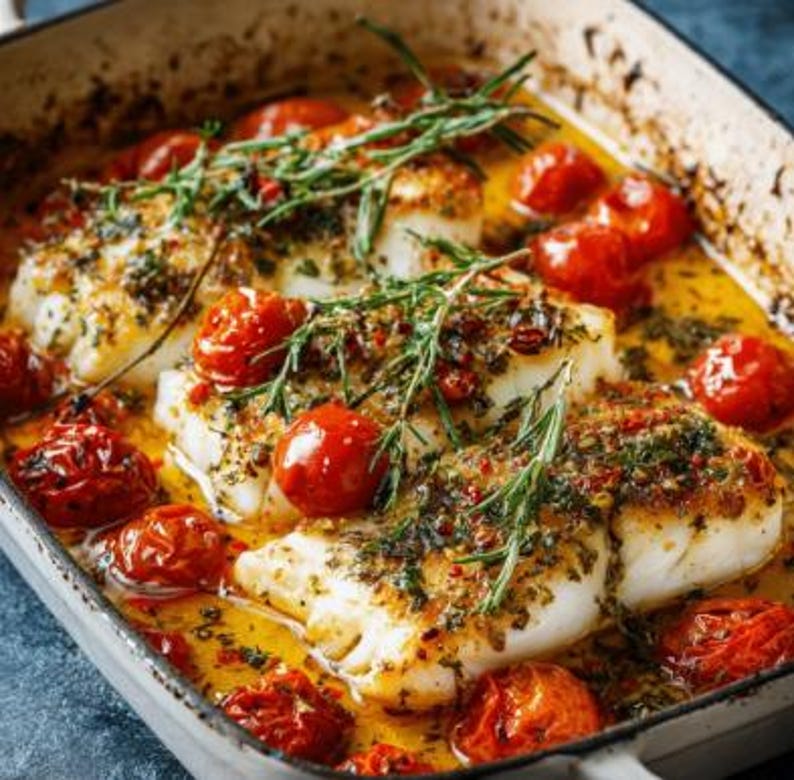 Mediterranean Baked Fish Recipe PDF, Healthy Seafood Meal, Printable ...