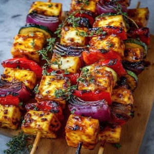 Maple-Mustard Halloumi Skewers Recipe: Easy Dinner, Party Appetizer (Digital Download)