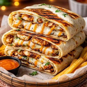 Grilled Chicken Wrap with Fries and Dipping Sauce Recipe PDF (Digital Download)