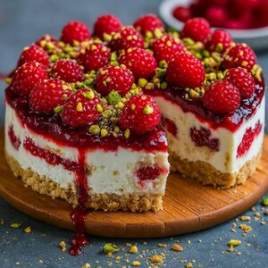 Raspberry Pistachio Cheesecake Recipe: Easy Dinner Party Dessert (Digital Download)