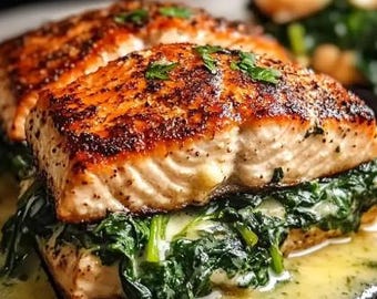 Blackened Salmon Stuffed with Spinach Parmesan Recipe PDF (Digital Download)