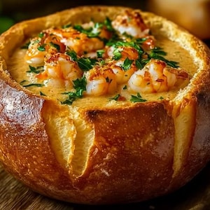 Stuffed Seafood Bread Bowl Recipe: Creamy Shrimp, Crab, Clams (Digital Download)