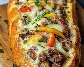 Cheesesteak Stuffed Garlic Bread Recipe PDF,Printable Digital Download