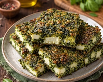 Broccoli and Feta Brownies Recipe PDF, Healthy Baked Appetizer, Printable Digital Download