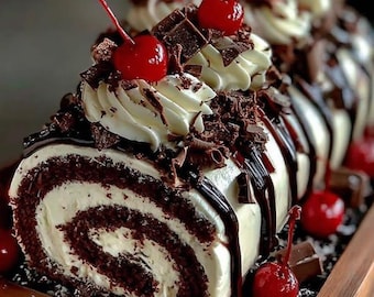 Black Forest Cake Roll Recipe |Elegant Printable Digital PDF Download