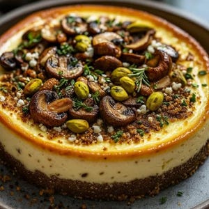 Pistachio Mushroom Cheesecake Recipe: Savory Feta Parmesan Crust (Digital Download)