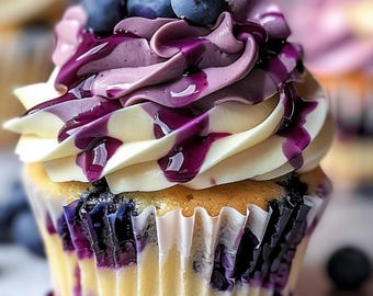 Receta de cupcakes de chocolate blanco y arándanos: Fácil de preparar (Descarga digital)