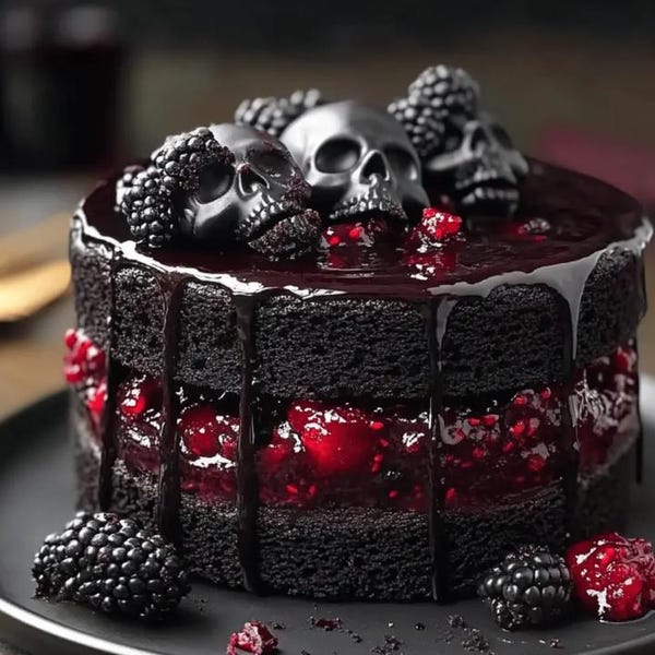 Delightful Spooky Black Halloween Cake Recipe PDF,Dark Velvet Layer Cake, Printable Digital Download