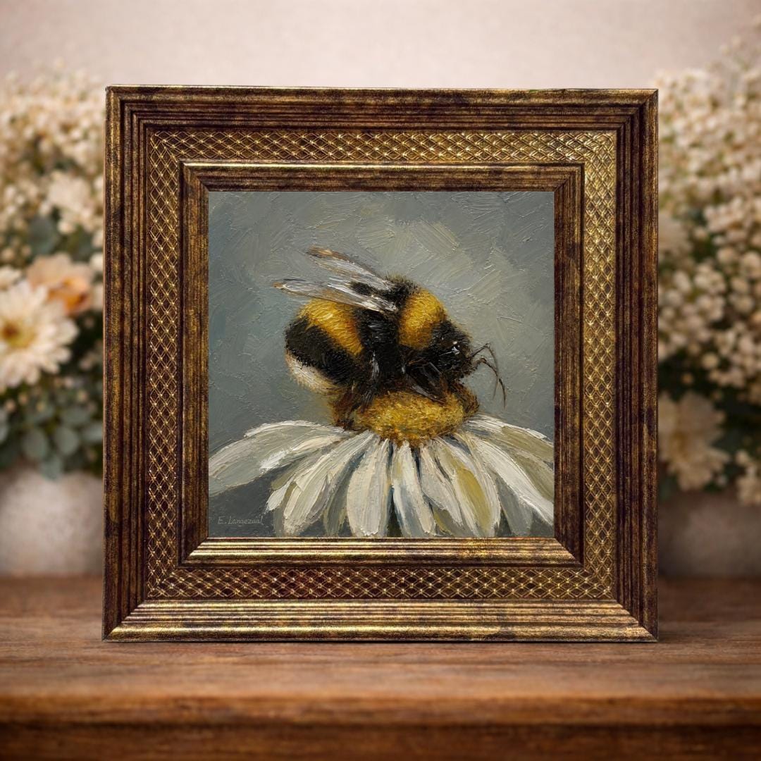 Bee Oil Painting, Bumblebee Wall Art, Daisy Flower Painting ...