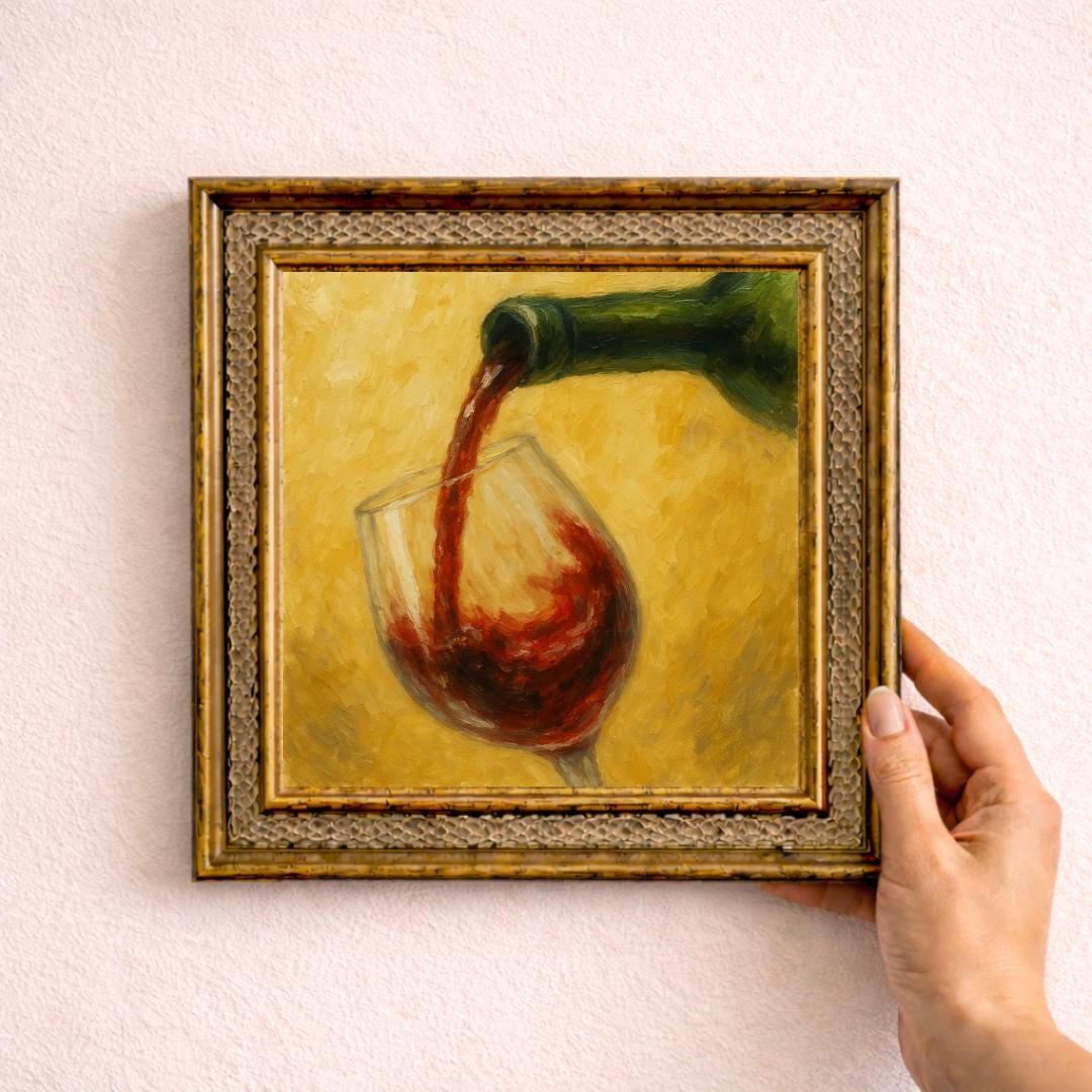 Red Wine Pouring Still Life Painting, Wine Glass Art, Rustic Kitchen ...