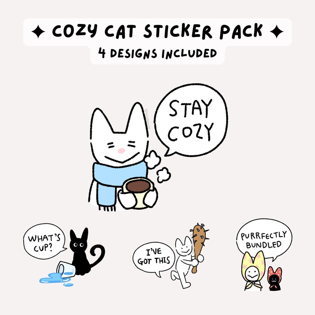 Cat Sticker Pack PNG | Winter Doodle Stickers | Funny Quote Set ...