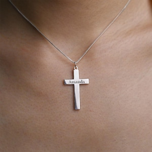 Personalized Cross Necklace with Name, Custom Cross Pendant, Minimalist Jewelry, Baptism Gift, Confirmation Gift, Christmas Gift for Her