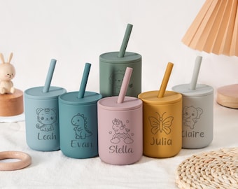 Custom Silicone Cup With straw,Personalized Baby Silicone Cup, Engraved Sippy Cup for Toddler,Training Cup,Baby Shower Gift,Baby Easter Gift