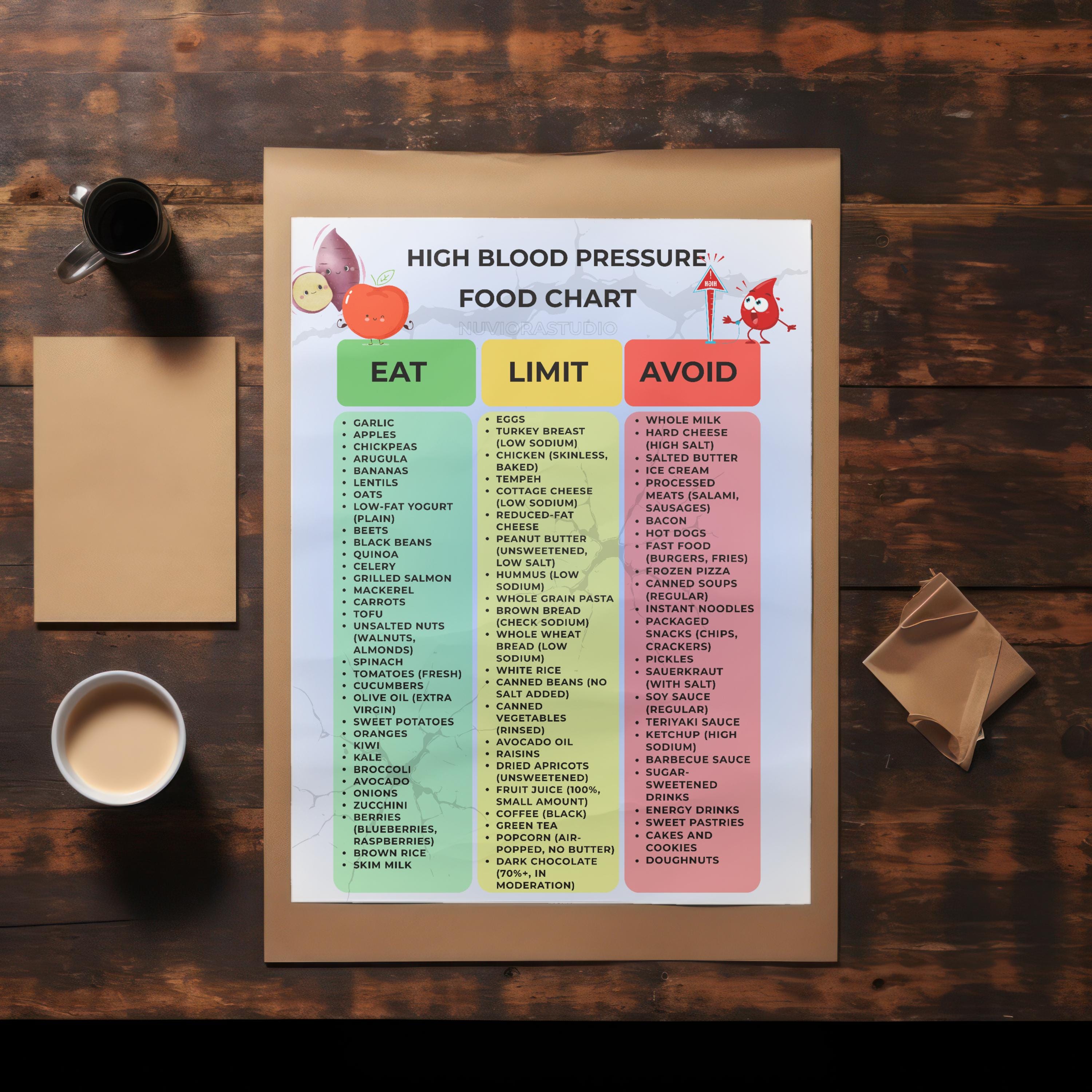 High Blood Pressure Food List Printable, Low Sodium Grocery List PDF ...