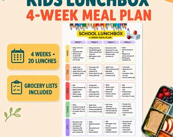 Kids School Lunchbox Meal Plan, Easy School Lunch Organizer, School Lunch Ideas for Kids, Weekly Meal Plan, Bento Box Ideas