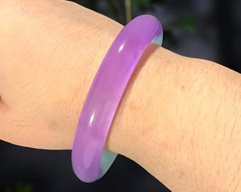 Natural Three Color Tone Jade Gemstone Bangle Unisex|White Jade Bangle|Green Healing Bangle Bracelet|Purple Jade Jewelry|Gift For Her