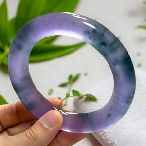 Natural Purple Floating Flower Jade Gemstone Bangle Unisex|Violet and Green Jade Bangle|Handmade Bracelet|Lavender Jade Jewelry|Gift For Her