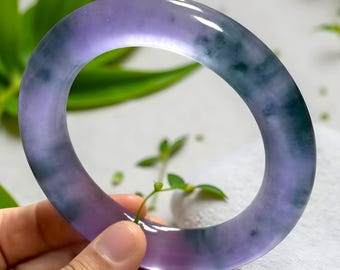 Natural Purple Floating Flower Jade Gemstone Bangle Unisex|Violet and Green Jade Bangle|Handmade Bracelet|Lavender Jade Jewelry|Gift For Her