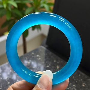 Natural Light Blue Jade Gemstone Unisex Bangle|Floating Heal Blue Jade Handmade Ice Bangle Bracelet|Blue Jadeite Jade Jewelry|Gift For Her