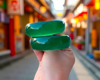 Natural!! Green Jade Bangle|Wide Jade Gemstone Bangle Bracelet For Women |Dark Green Jade Bangle|Handmade Green Jade Jewelry|Gift For Mother