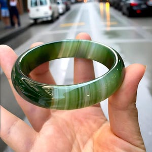 Original!! Spinach Agate Jade Bangle For Women|Green Handmade Agate Jewelry|Agate Gemstone Bangle Bracelet|Real Agate Bangle|Gift For Women