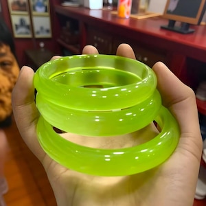 Natural Light Green Handmade Agate Bangle|Agate Jade Gemstone Healing Bangle Bracelet|Real Ice Agate Bangle| Agate Jade Jewelry|Gift For Her