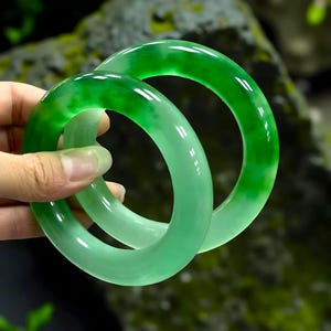 Natural Dark Floating Flower Jade Bangle|Ice Jadeite Jade Bangle Bracelet|Green Quartzite Jade Bangle|Handmade Gemstone Jewelry|Gift For Her